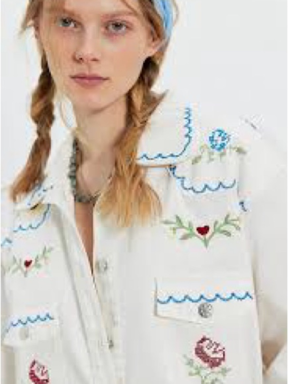 Free People x Denim and Bone Embroidered Heart Oversized Button Down- Sold Out - Picture 3 of 5